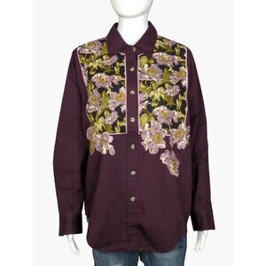 Vintage Quacker Factory Women’s Small Floral Embroidered Shirt Purple New